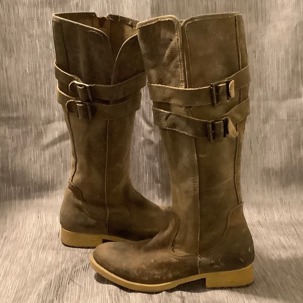 Bed Stu Women's Distressed Beige Leather Grunge Moto Biker Tall Boots Sz 8 - Picture 4 of 11